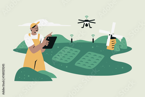Smart Farming using Digital Technologies and Drone Vector Illustration (ID: 768029245)