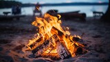 Cast iron fire pit campfire place at forest beach camping
