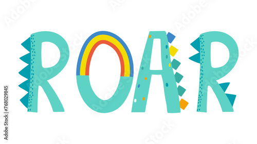 Roar word with predatory pattern. funny hand drawn doodle, Vector illustration.