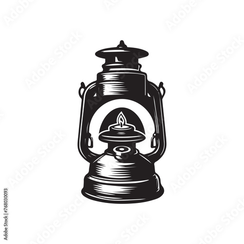 a black and white drawing of a lamp with a light on it