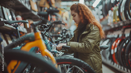 woman buying a bike , generative ai
