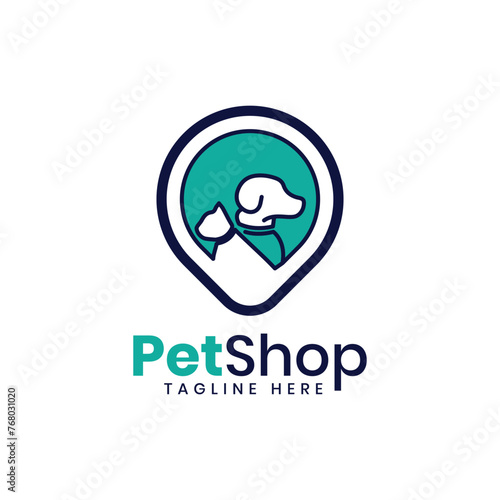 Pet shop logo design creative pin Dog cat vector template