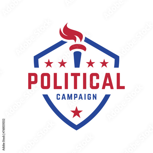 Political Campaign Shield Star Fire Torch Logo design vector template