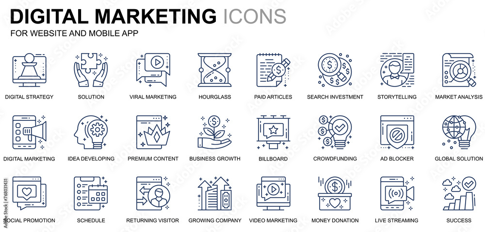 Simple Set Business and Marketing Line Icons for Website and Mobile Apps. Contains such Icons as Digital Strategy, Global Solution, Market. Conceptual color line icon. Pictogram pack. Simple Set Business and Marketing Line Icons for Website and Mobile Apps. Contains such Icons as Digital Strategy, Global Solution, Market. Conceptual color line icon. Pictogram pack.
