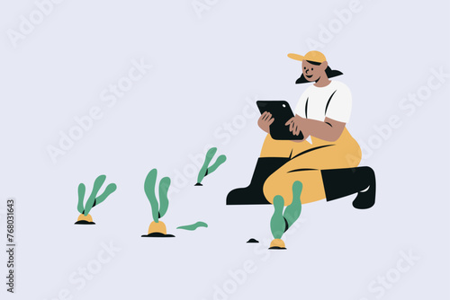 Female Farmer Managing Her Farm using Technology Vector Illustration (ID: 768031643)