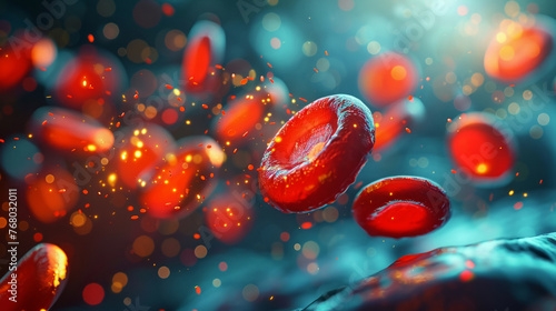 Red cells in a nutrient spa  being rejuvenated by vitamins and minerals  medical illustration to promote the concept of cellular health