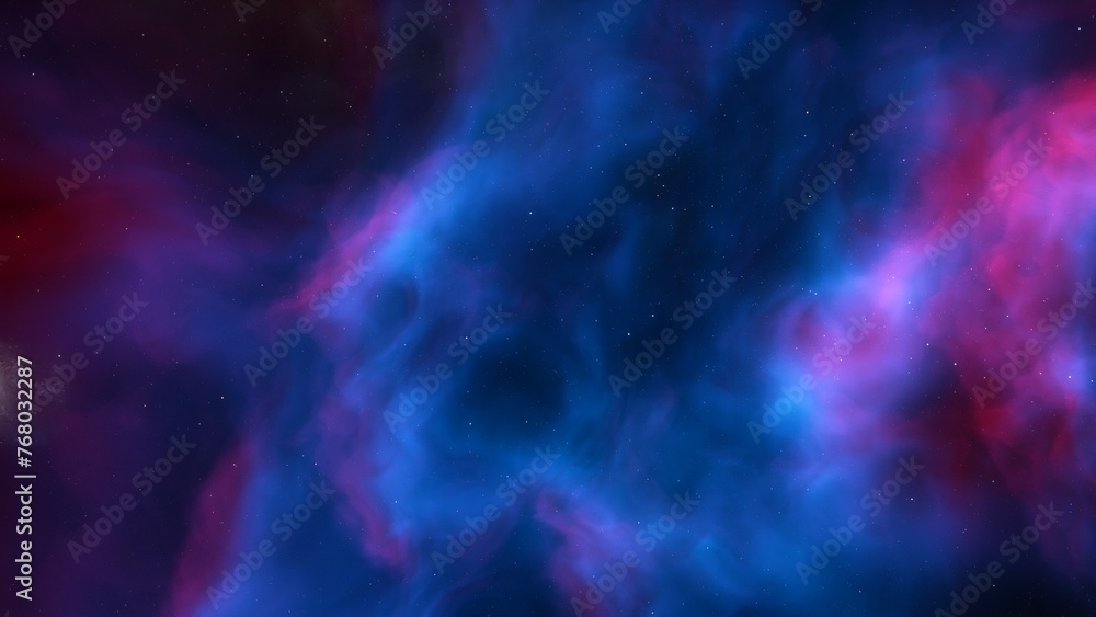 Cosmic background with a blue purple nebula and stars
