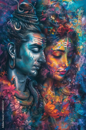 ardhnarishwar shiv colorful painting