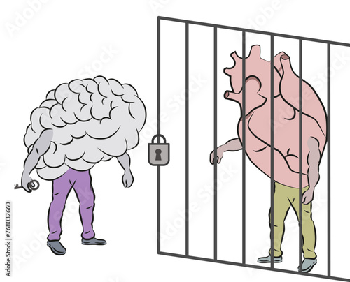 Heart and rational mind. The mind closed the heart behind bars. Emotions under lock and key.