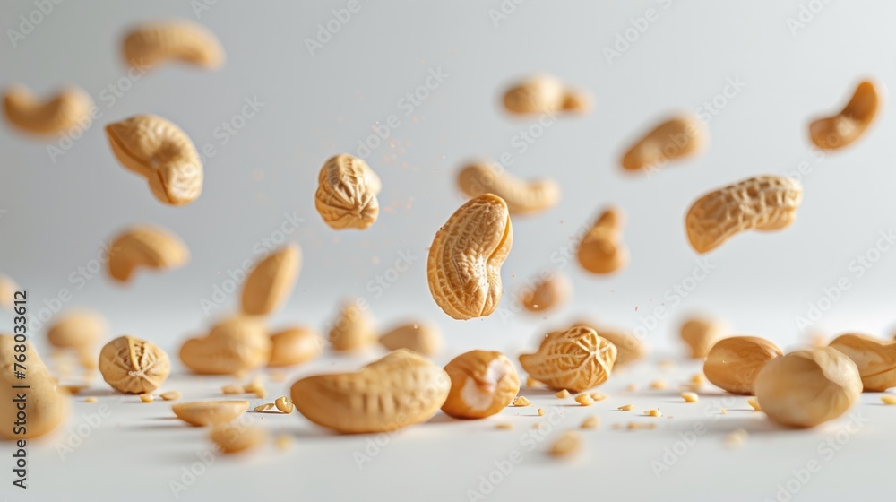 Softly shadowed peanuts floating in a pure white space Softly shadowed peanuts floating in a pure white space