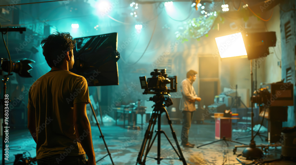 Fototapeta premium Asian producer on the set of a film studio