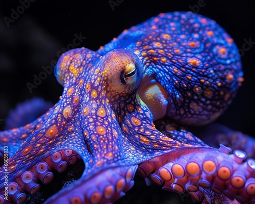 Visual journey into the mind of an octopus on the move, brain waves illuminating its thoughts, a scientific first soft shadowns photo