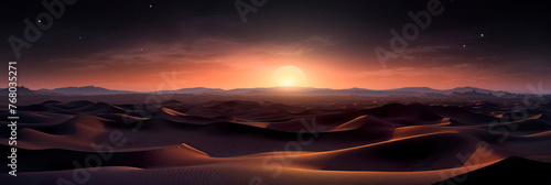 desert sand dunes illuminated by the soft light of a full moon. Generative AI