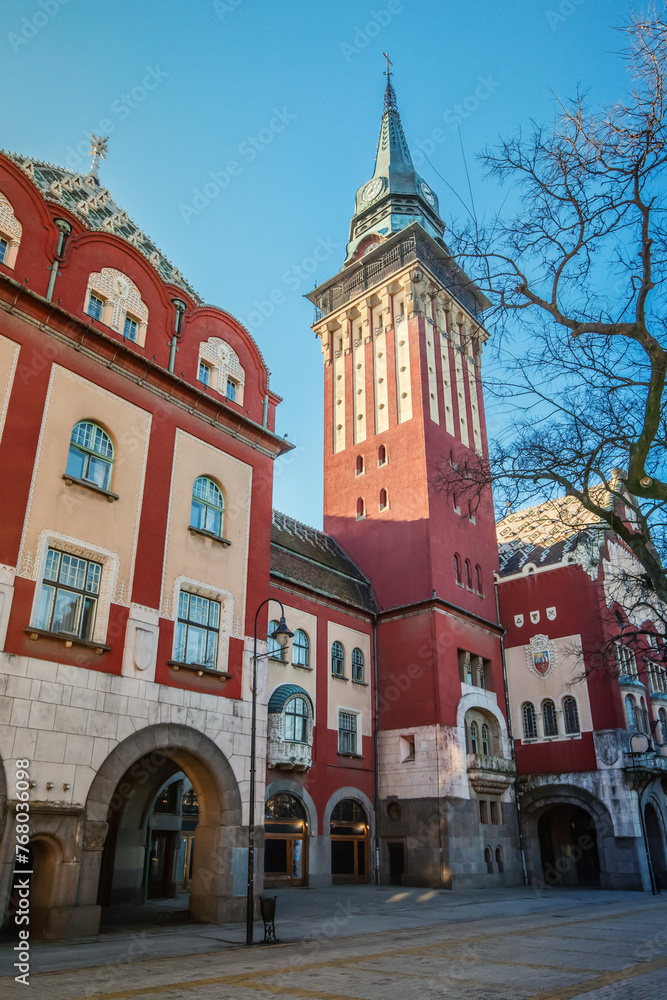 Fototapeta premium panoramic view of Subotica Town Hall as a focal point of the cityscape, its intricate decoration and grandeur attracting tourists