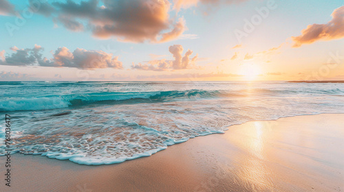 Beautiful landscape with sunset. Sea, sun and sandy beach. Summer rest