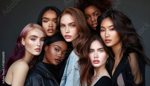Group Portrait of Beautiful Women with Varied Skin and Hair Colors