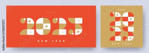 Creative concept of 2025 Happy New Year posters. Design templates with typography logo 2025 for celebration and season decoration. Minimalistic trendy background for branding, banner, cover, card