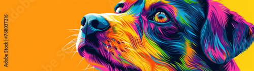 A colorful dog with a rainbow colored face