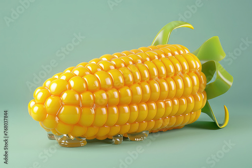 Fresh corns isolated on green background. 3d render illustration
