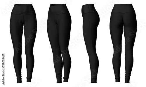 Quadro su tela black legging isolated mockup front, side, back view