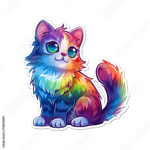 Rainbow cat stickers that are playful and cute. © Thanyarat