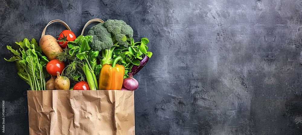 Vegetables in a paper bag, concept of ecological life and healthy eating Vegetables in a paper bag, concept of ecological life and healthy eating