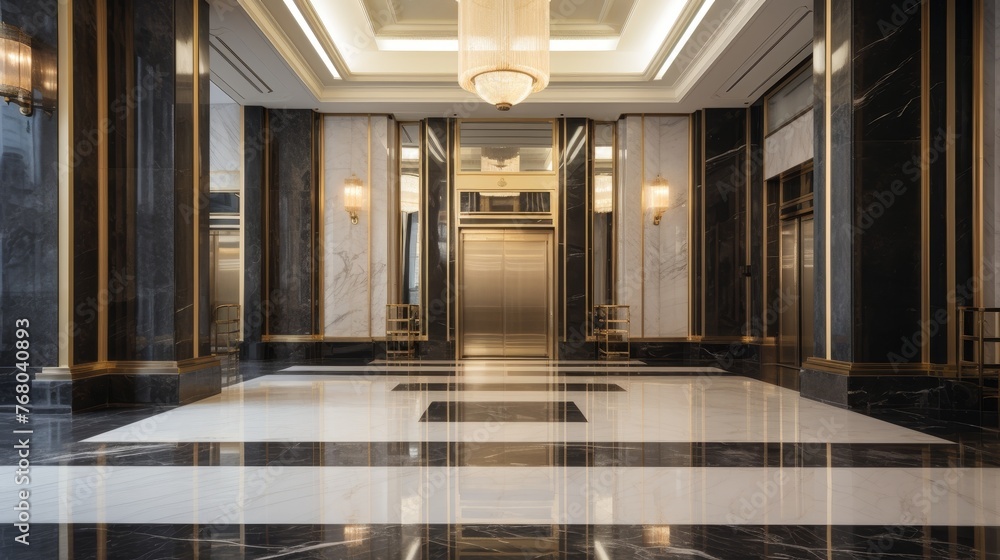 Hotel lobby interior with Elevators.