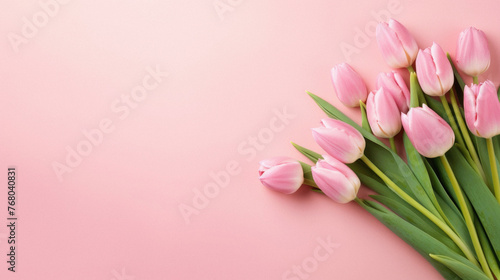 Bouquet of pink tulips on pastel pink background . #768040831