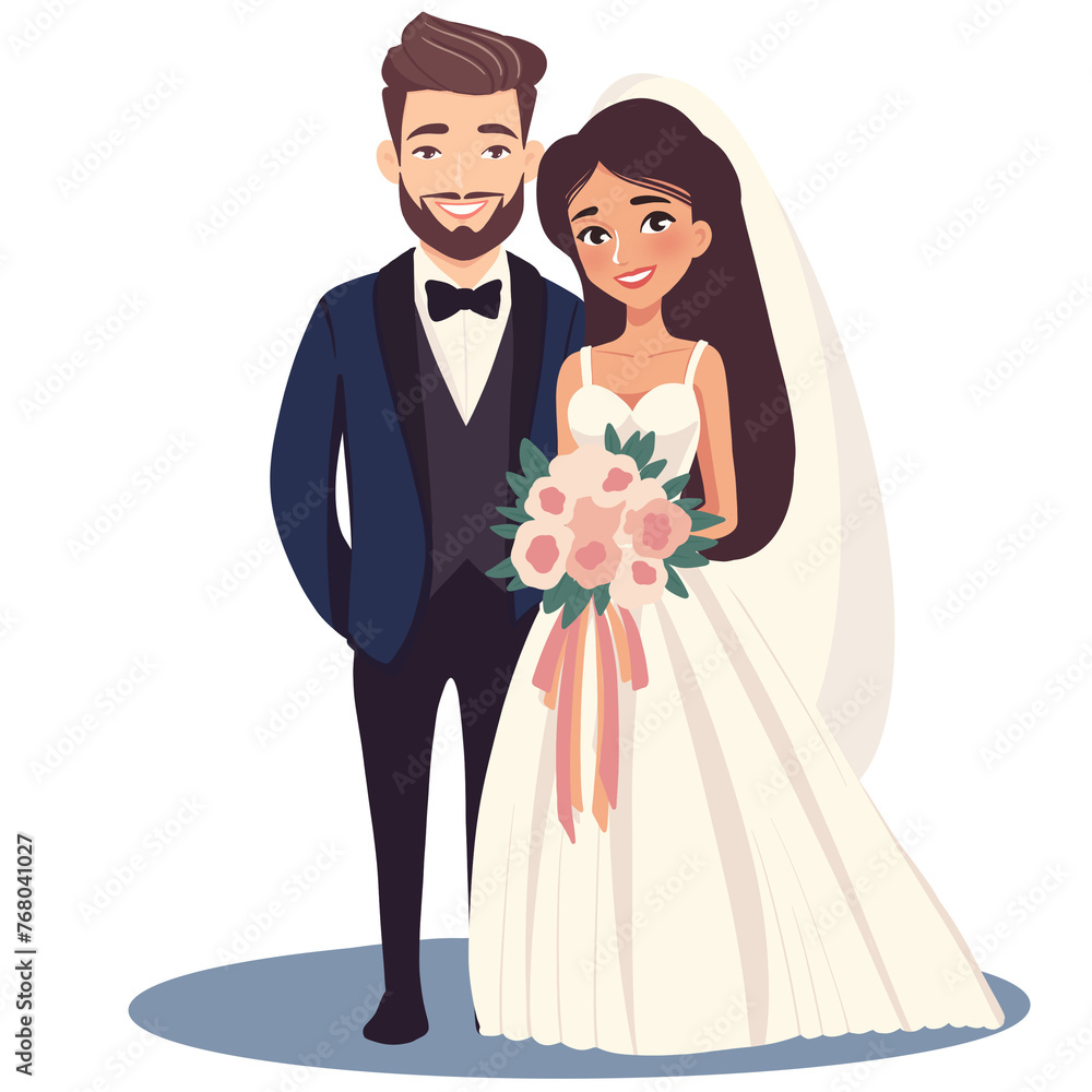 Groom and bride wedding characters