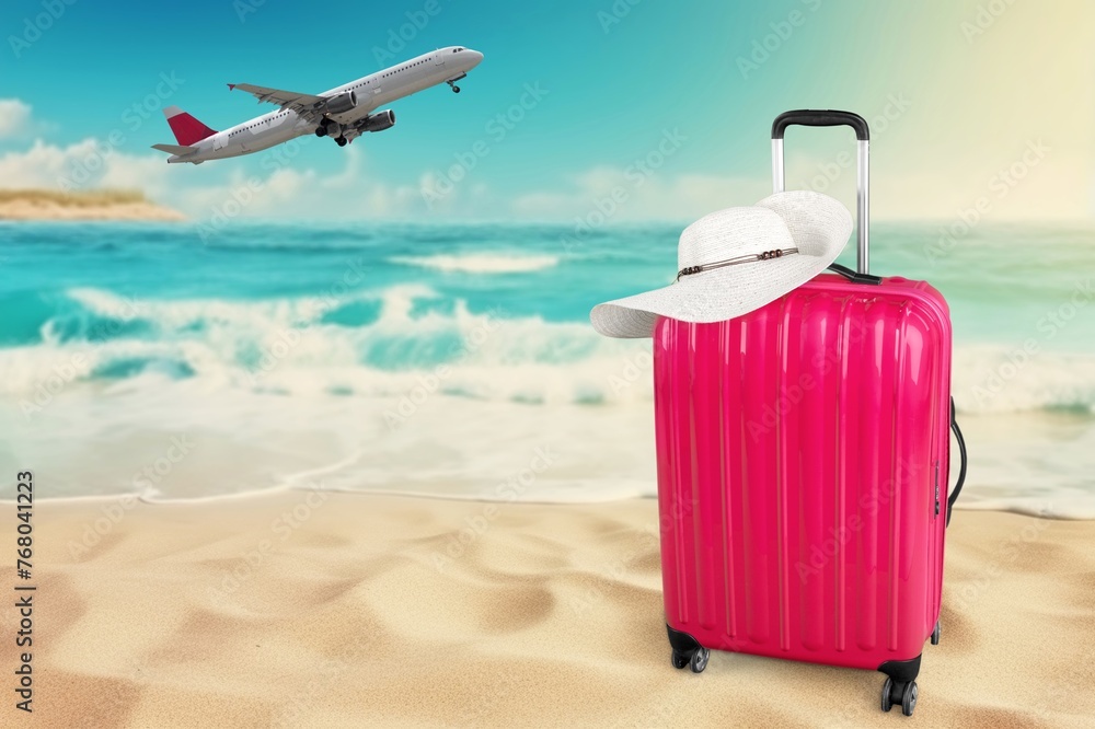 travel concept with luggage at sea landscape travel concept with luggage at sea landscape