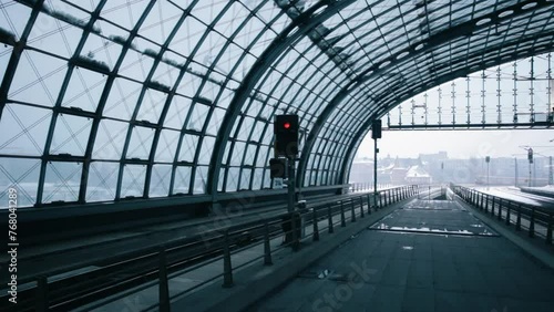 S-Bahn train entering Berlin Central Train Station in Berlin photo