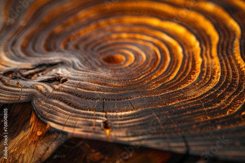 The crosssection of wood has the pattern of tree rings, showing its age and growth history Generative AI © SKIMP Art
