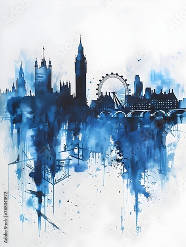 Watercolor painting of the London skyline - A beautiful and artistic watercolor interpretation of the famous London skyline with iconic landmarks