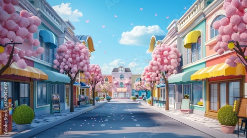 A vista of a street flanked by numerous salon storefronts.