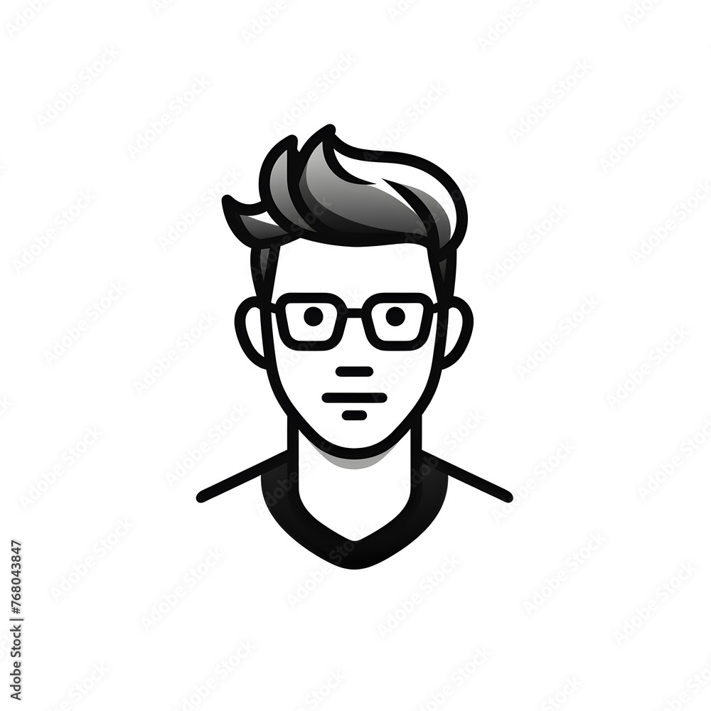 Man face black linear cartoon icon of user isolated on white background