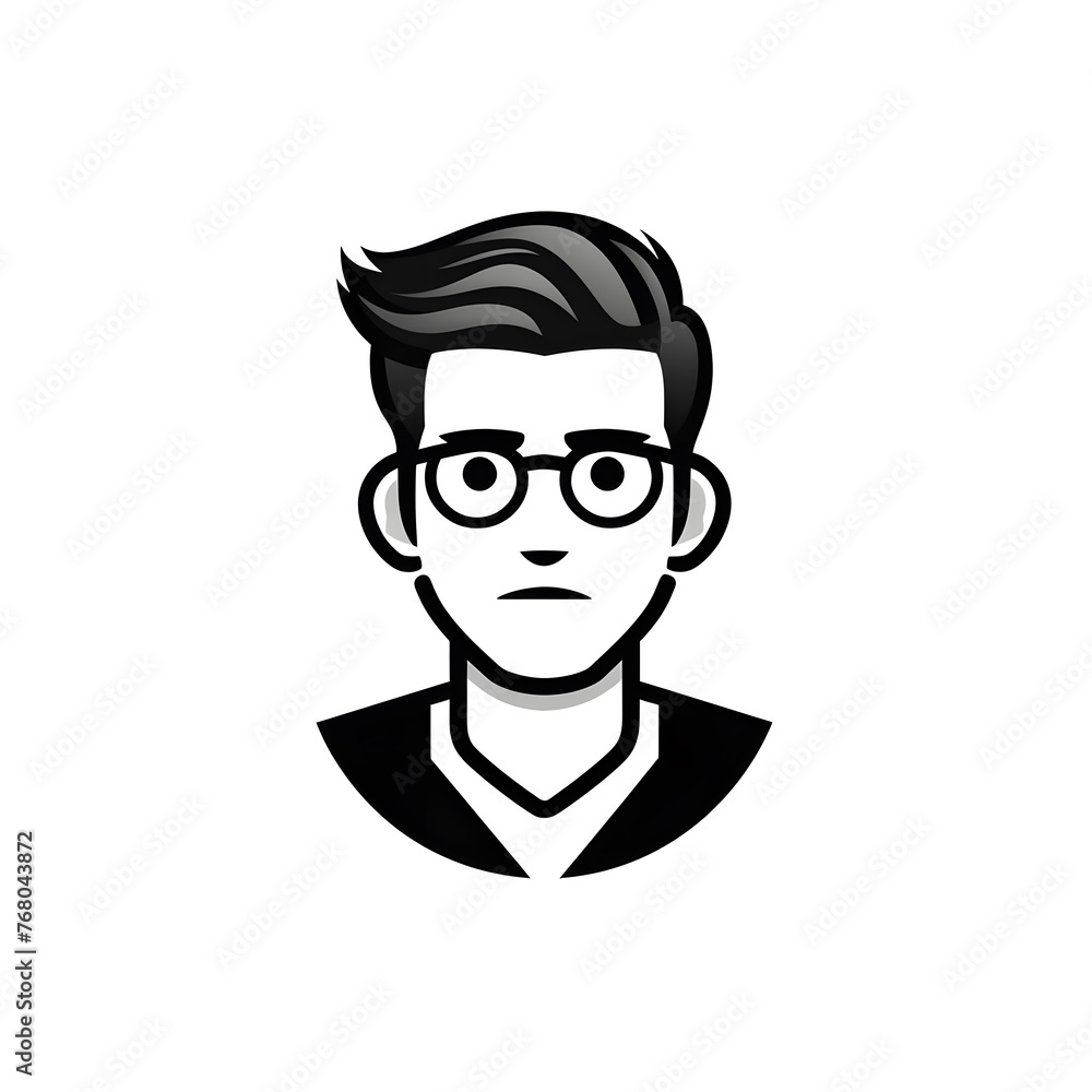 Man face black linear cartoon icon of user isolated on white background