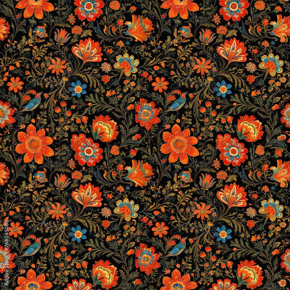 Seamless pattern with floral plant paintings