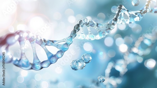 A closeup of the dna chain from pure water. Creative concept for moisturizing cosmetics, hyaluronic acid, intensive hydration wallpaper. 3d render imitation.