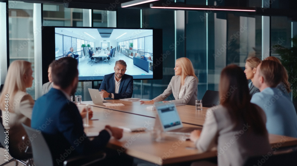 Group of business people discussing business plan in the modern office . Group of business people discussing business plan in the modern office .