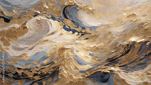 white blue marble abstract acrylic background. Marbling texture. Agate ripple pattern. Gold dots.