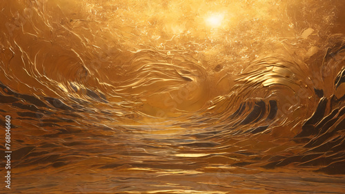 Rough textured surface with wavy abstract golden background.