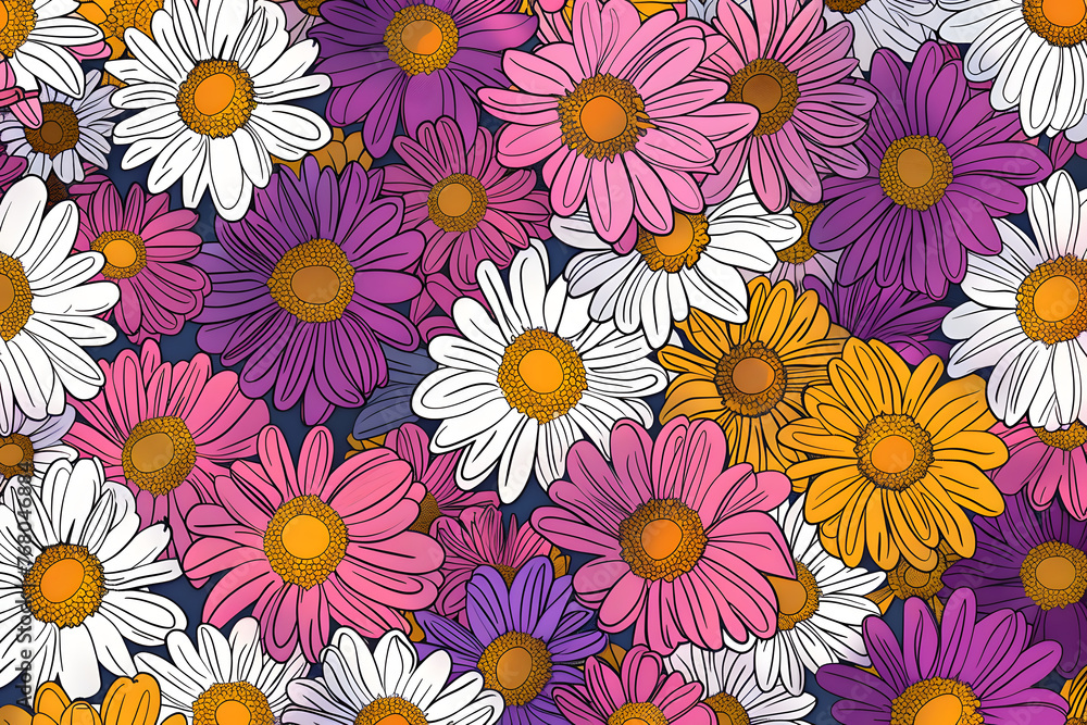 full floral background filled with chamomile flowers in prisma style,vector style full floral background filled with chamomile flowers in prisma style,vector style