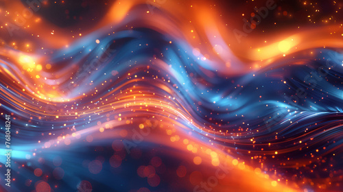 Abstract orange and blue light effects, Beautiful deep blue, pink and orange abstract background with waves, new technologies, Generative AI 