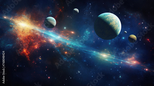 Planets, stars and galaxies in outer space showing the beauty of space exploration .
