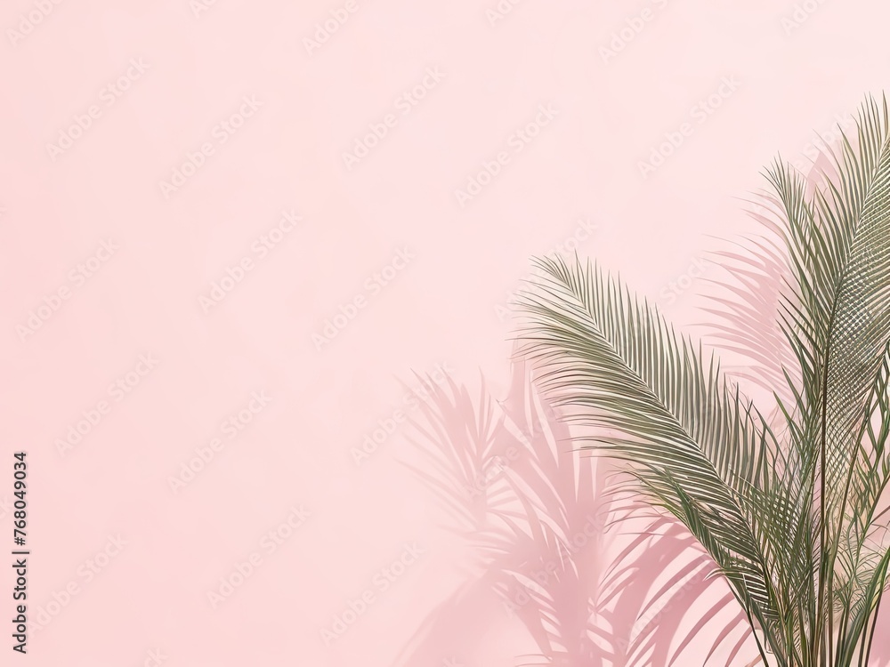 Palm leaves cast a hazy shade on the pale pink wall. abstract background with a minimum for showcasing products. summer and spring. Palm leaves cast a hazy shade on the pale pink wall. abstract background with a minimum for showcasing products. summer and spring.