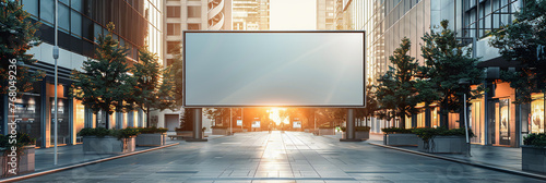Advertisement billboard mockup, empty signboard on city road, advertising template, urban display. photo