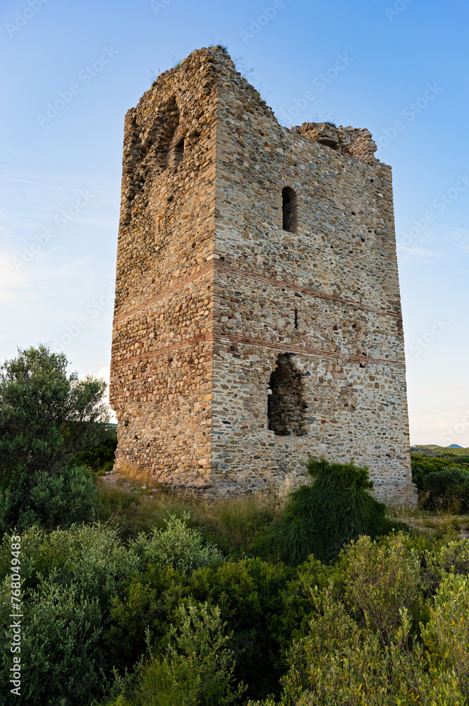 The remains of the Byzantine tower of Apollonia in Macedonia, Greece