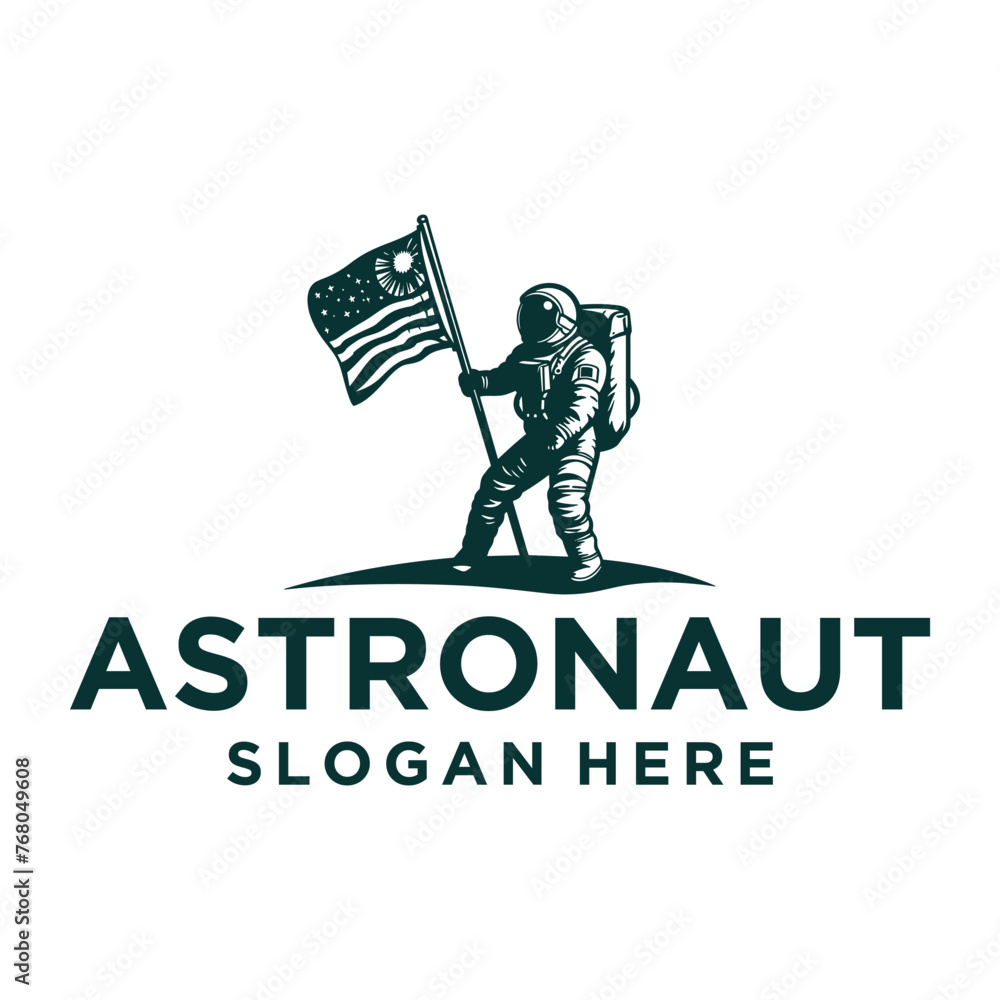 Fototapeta premium Astronaut with flag logo vector illustration