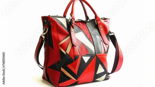 A vibrant red college bag featuring trendy geometric patterns, sure to make a fashion statement on campus.