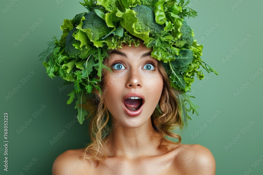 Embracing Natures Beauty with a Green Leafy Headdress Embracing Natures Beauty with a Green Leafy Headdress